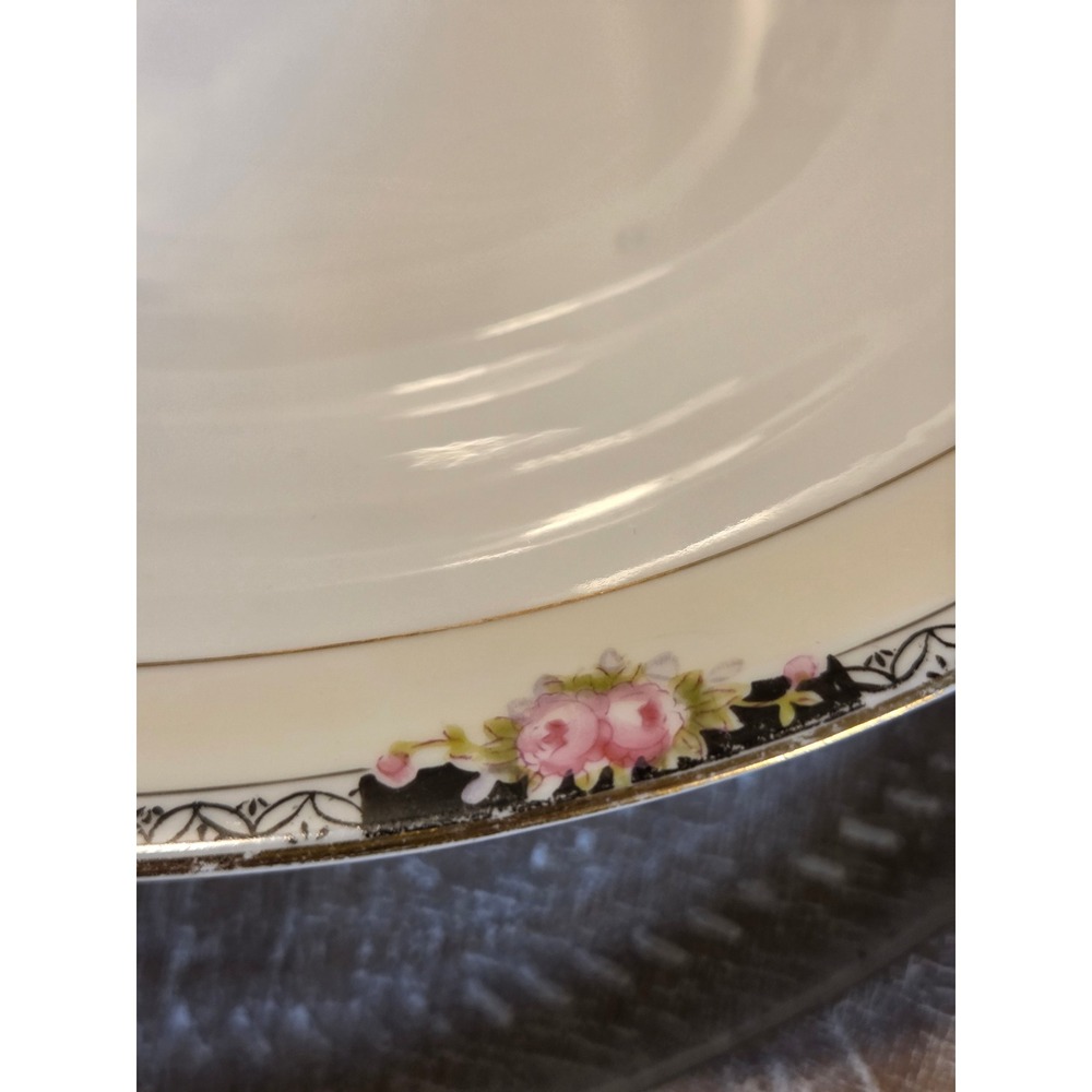 Antique Made in Japan Porcelain Oval Serving Bowl Pink Rose Gold Handles Floral - Picture 2 of 8